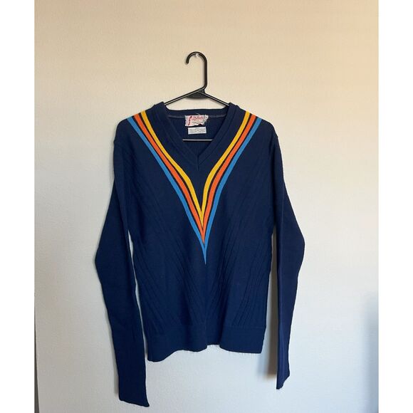 D'Italia Orlon Acrylic Long Sleeve Vintage Striped Sweater - Picture 4 of 5